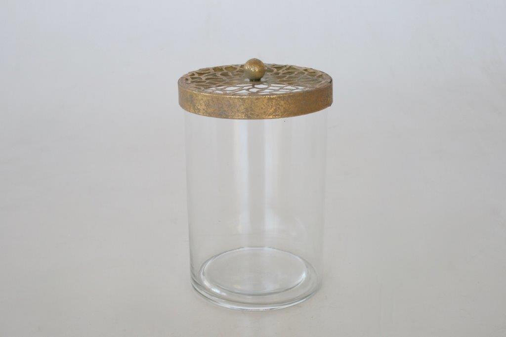 Medium Glass Jar With Gold Filigree Lid